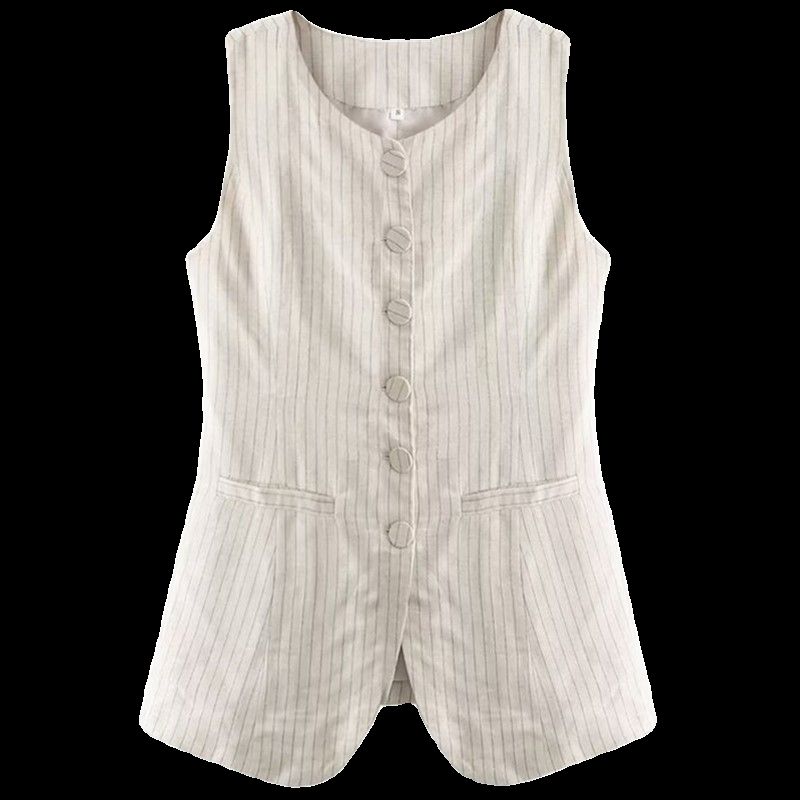 Fashion Style 2024 Spring/Summer New Arrival Women's Clothing Temperament Wild Hemp Cotton Stripes Long Vest Coat 1227466