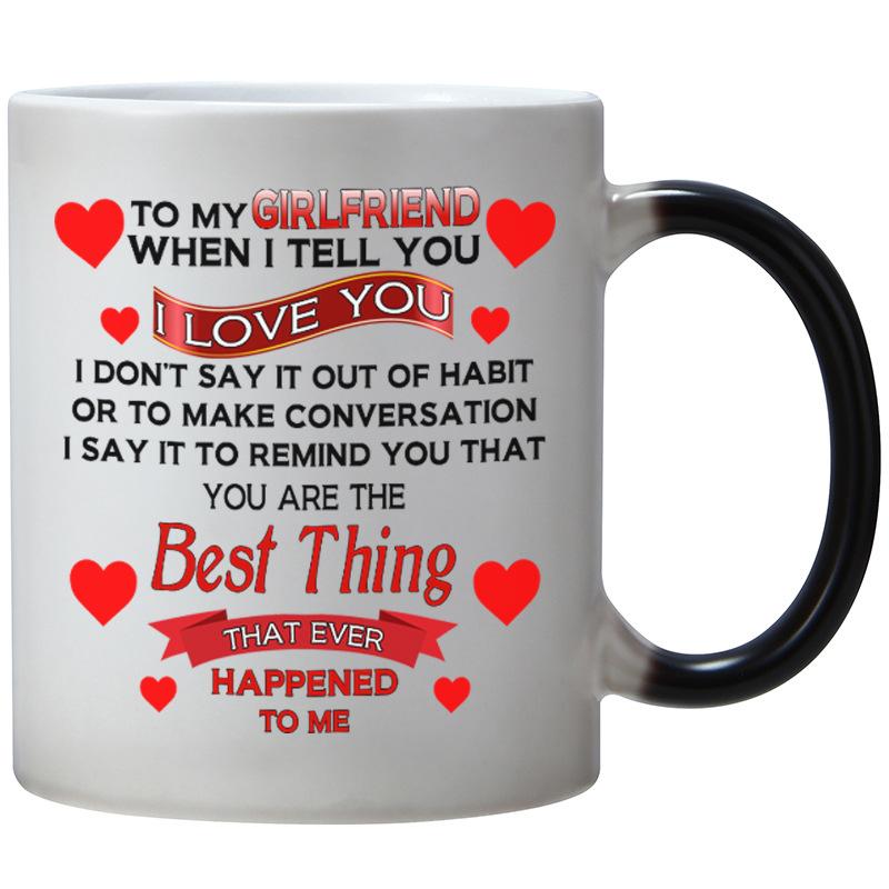 Парень День святого Валентина Девушка Керамическая кружка меняющая цвет от температуры Чайная чашка Валентин Пара