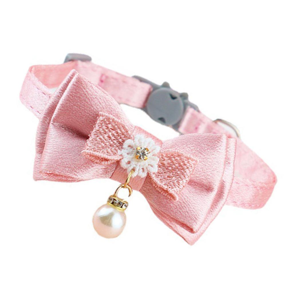 Pet Collar Adjustable Soft Wearable Cute Fashionable Cat Bow Tie Collar for Daily Walking Party Pearl Pendant Bow
