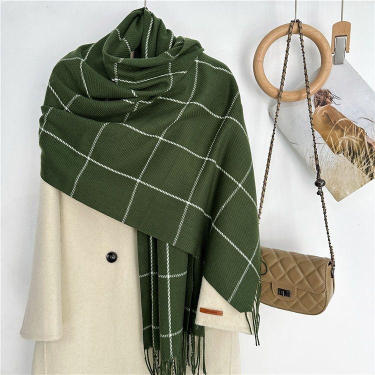New Plaid Scarf for Women In Autumn and Winter Imitation Cashmere Korean Version Simple Versatile Warm Shawl Student Style Tassel Scarf
