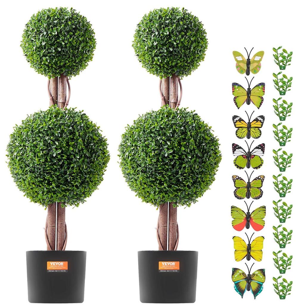 2 Pack 3' Artificial Boxwood Topiary Tree Faux Plant UV Decor In/Outdoor