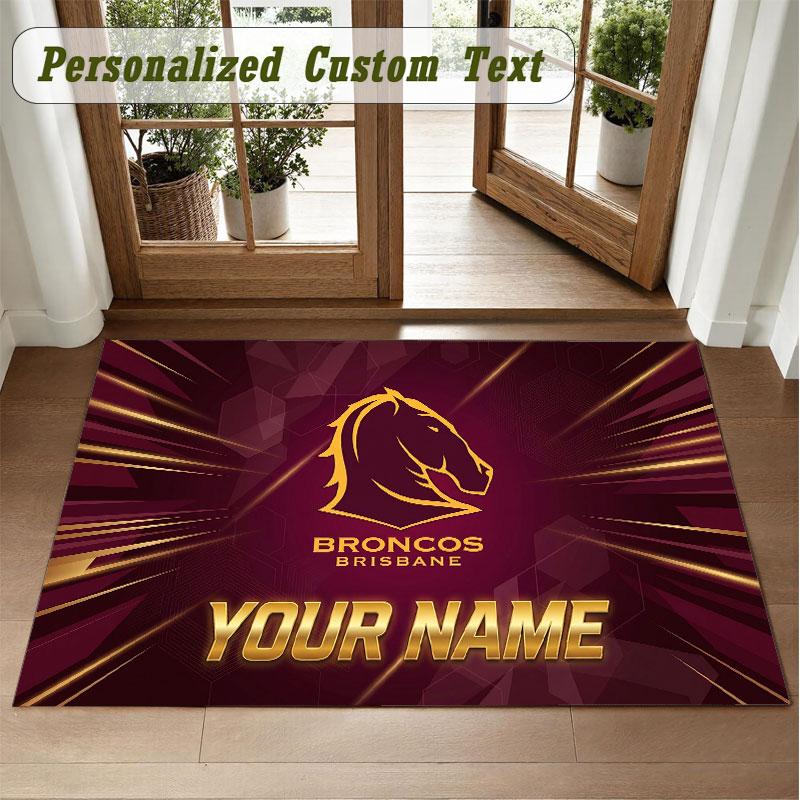 Crystal Velvet Square Rug Custom NameBrisbane Broncos Pattern Non Slip Home Floor Decor Rug
