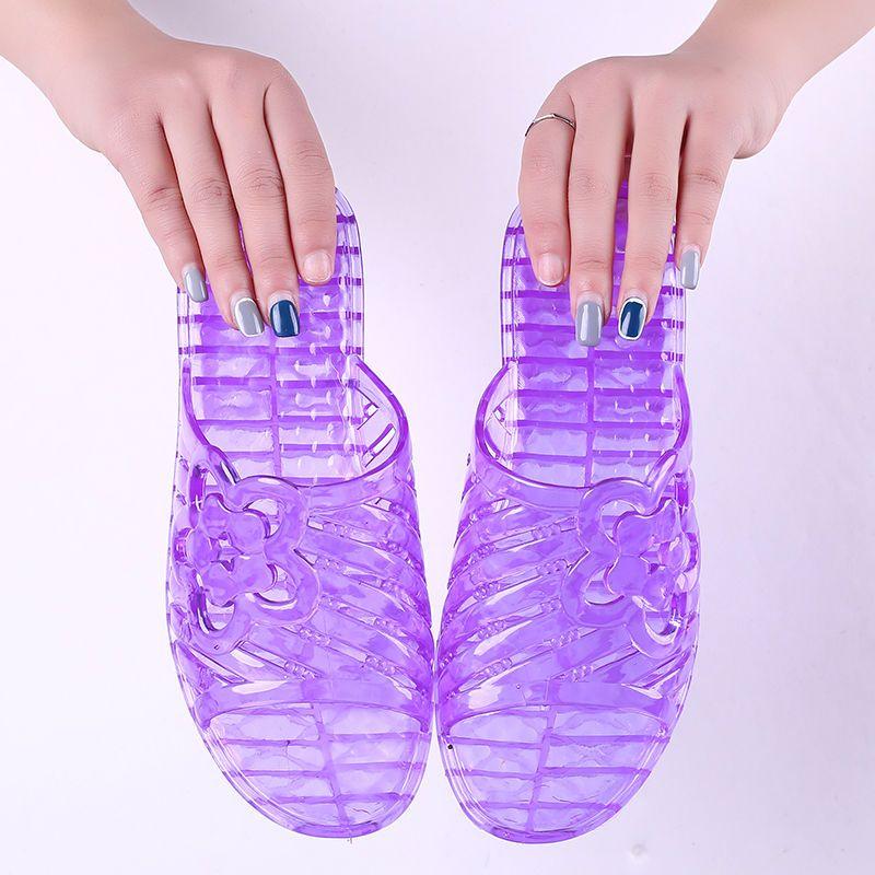 Женские тапочки из прозрачного пластика с центральным каблуком, женские сандалии на танкетке большого размера с желеобразным покрытием, для дома и ванной, нескользящие