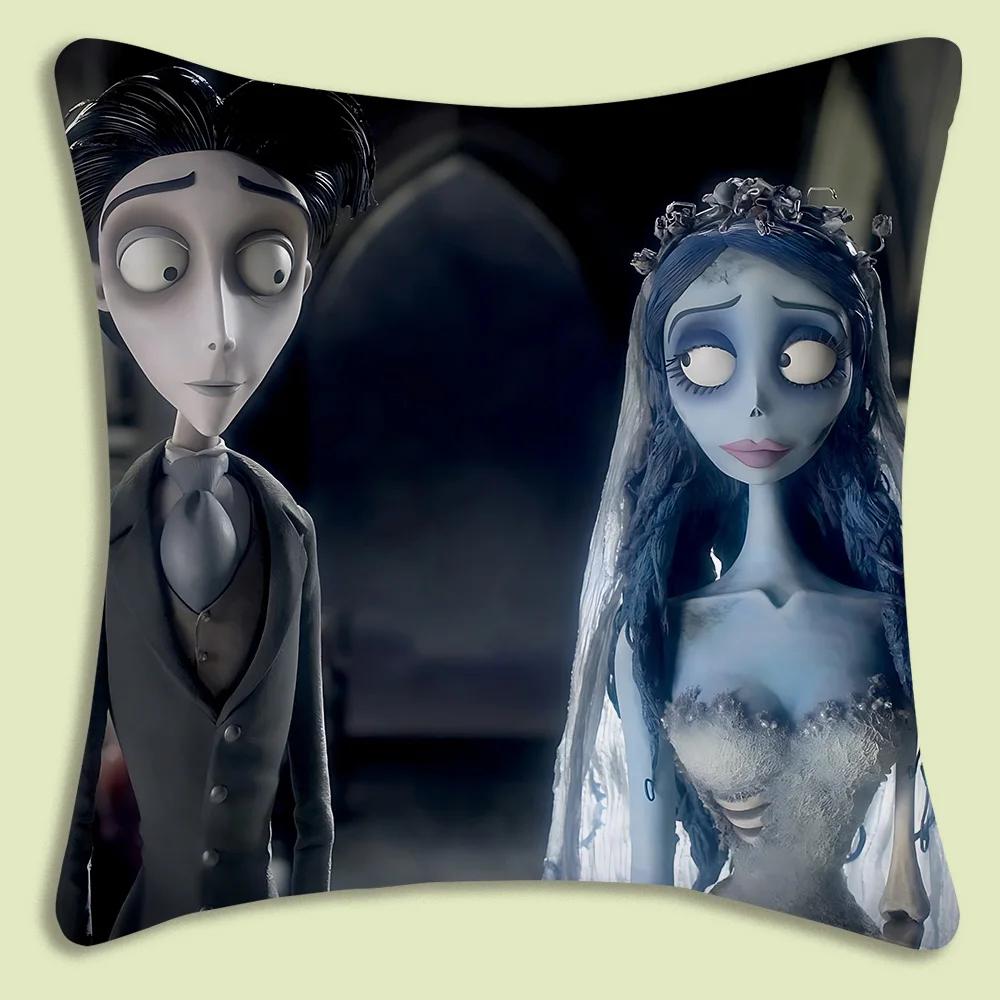 C-Corpse Bride Cartoon Anime Pillow Covers Cartoon Sofa Decorative Home Double-Sided Printing Short Plush Cute Cushion Cover