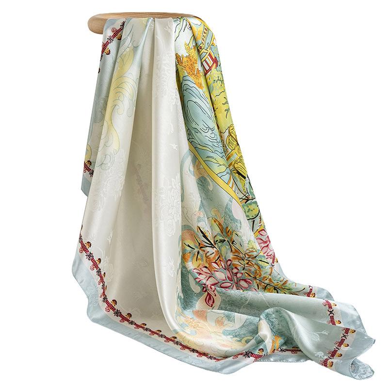 2024 Весна и осень Тонкий французский бежевый шарф в горошек Женский квадратный шарф Шаль Внешнее украшение Универсальный шарф