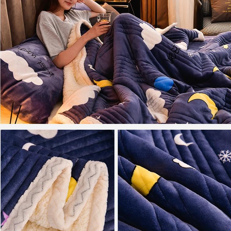 New Winter Double-sided Milk Fleece, Lambswool Blanket, Three Layers of Thickened Warm Blanket