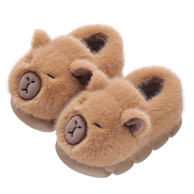 Детские зимние хлопковые тапочки Capybara - теплые, нескользящие, подошва EVA, меховой каблук