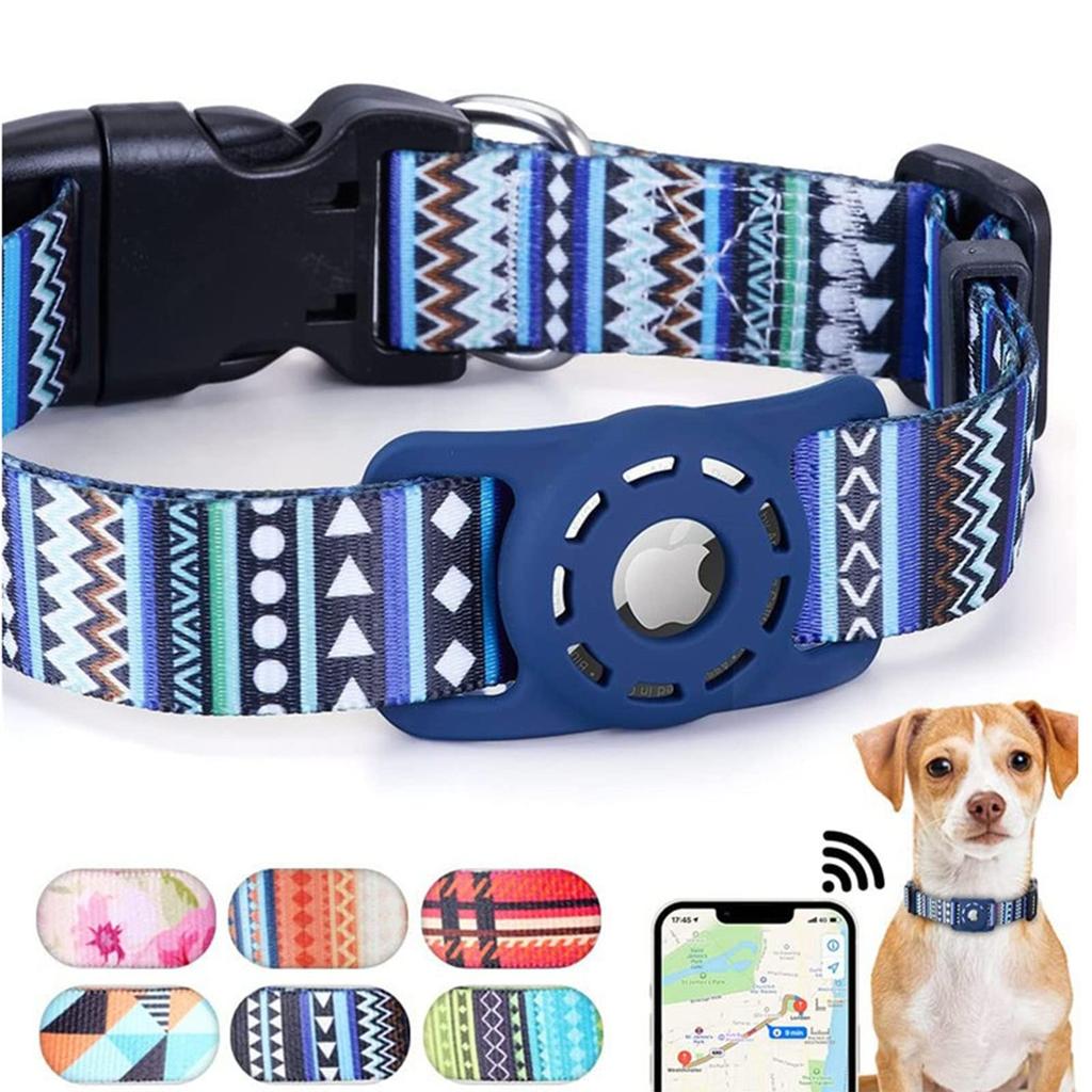 masamilk AirTag Compatible Dog Cat and Dog Pet AirTag Compatible Case Bohemian Collar, Collar, Tracking, Supplies, (M, Blue)