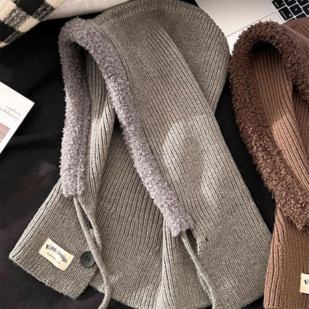 Плюшевая вязаная шапка с защитой шеи, шапка на шнуровке, новый капюшон-шарф, осень-зима