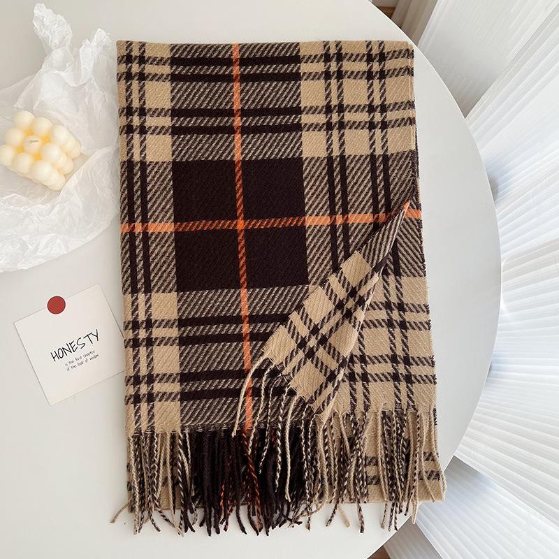 Scarf WomenS Winter Versatile Cashmere Plaid Tassel Thickened Warm Fashion Cold Proof Wind Proof Warm Shawl
