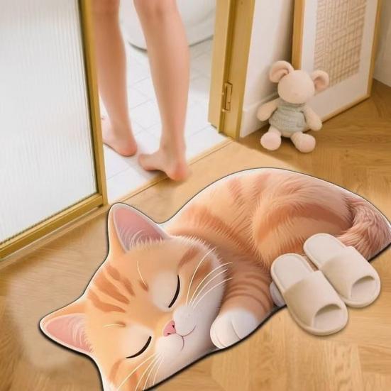 Floor Mat 3D Cartoon Cat Pattern Rug Non-Slip Backing Easy Maintenance Living Room Rug