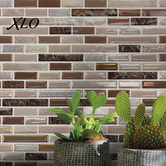 Retro Brown Decorative Wall Covering 3D Gel Faux Mosaic Stickers, Easy Peel & Stick Backsplash Tile Defect Decals Vintage Brick Wallpaper for Kitchen,
