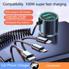 100 Вт Двойной USB Автомобильный адаптер-зарядка Быстрая зарядка Металлическая автомобильная зарядка С тройным проводом Двойной USB С кабелем