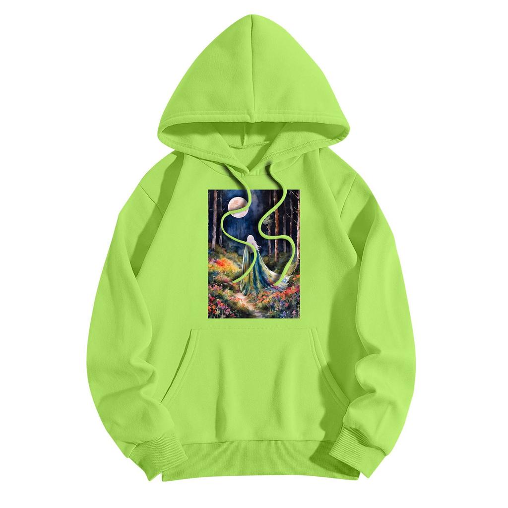 Women's Fashionable Casual Halloween Witch Print Hooded Sweatshirt With Pockets Long Sleeved Sweatshirt