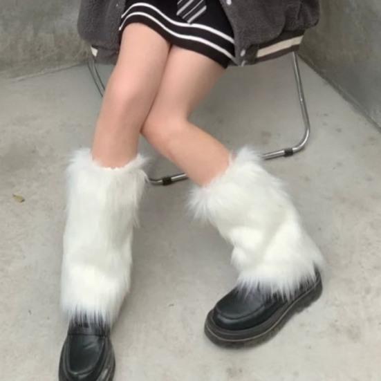 Faux Fur Fuzzy Leg Warmer for Women Girls Soft Plush Furry Boot Covers Winter Warm Boot Cuff Sleeves for Party Costume