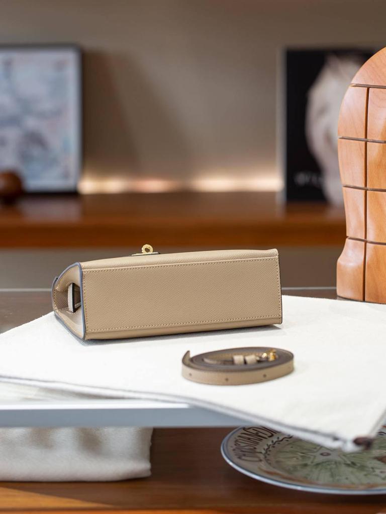 2025 Genuine Leather Palm Print Kelly Bag - Single Shoulder & Crossbody with Gold Buckle