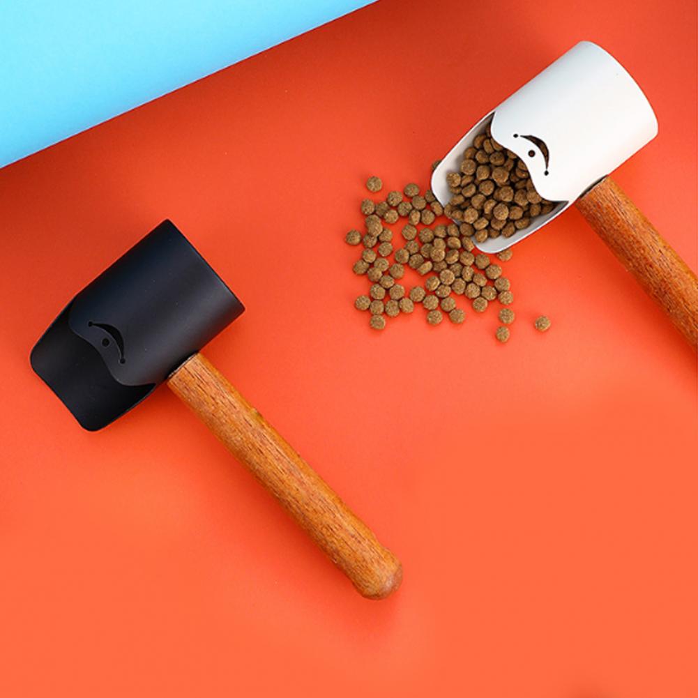 Capacity Cat Food Scoop Anti-slip Cat Food Scoop Stainless Steel Pet Food Shovel with Wooden Handle Multifunctional for Dog