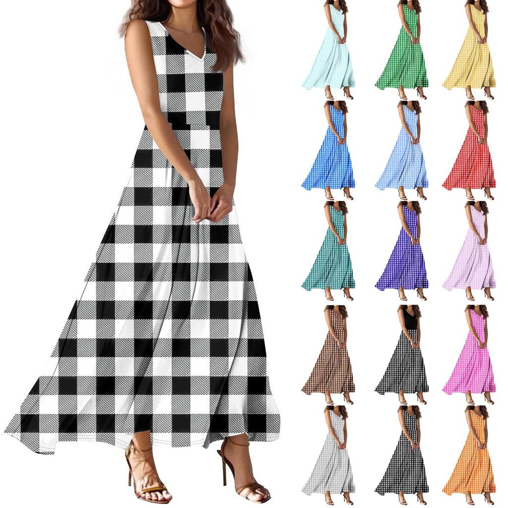 Женское летнее повседневное модное платье с принтом, платье без рукавов с V-образным вырезом