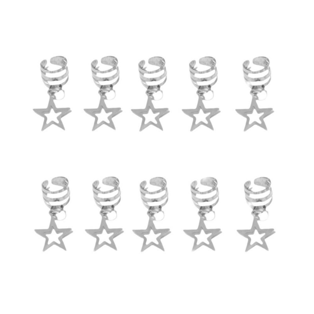 10pcs Star Shape Dreadlocks Beads Dread Locks Hair Braid Tubes Hollow Out Hair Ring Decor