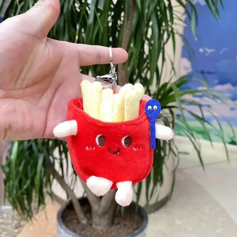Cute Burger Hot Dog Plush Pendant Keychain Car Key Ring Accessories Decorative Gadget Interior Adorns Ornaments