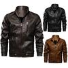 Men's Winter Casual Long Sleeve Solid Stand Zipper Leather Jacket Top