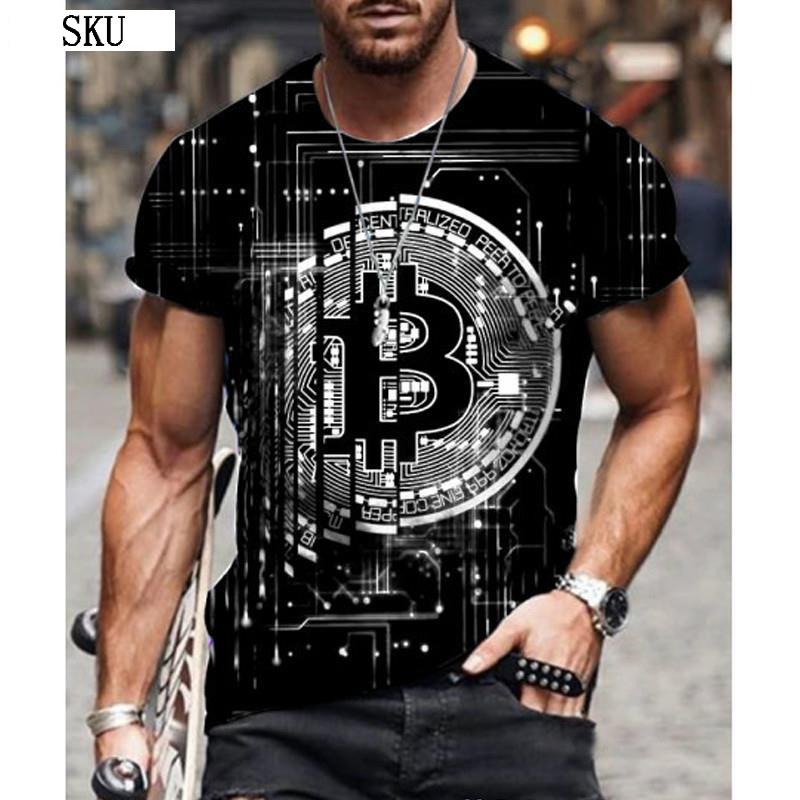 Модная мужская футболка с биткойн-графикой и 3D принтом, летняя уличная одежда с круглым вырезом и коротким рукавом, повседневные свободные топы, футболка, мужская одежда