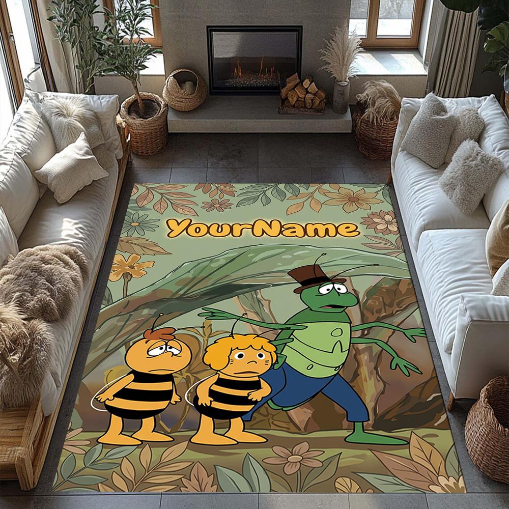 Biene Maja Customize Your Name Floor Rug Office Rug Design for Hallway Dining Room Bedrooms Playrooms Anti-slip Rug Decorate Offices