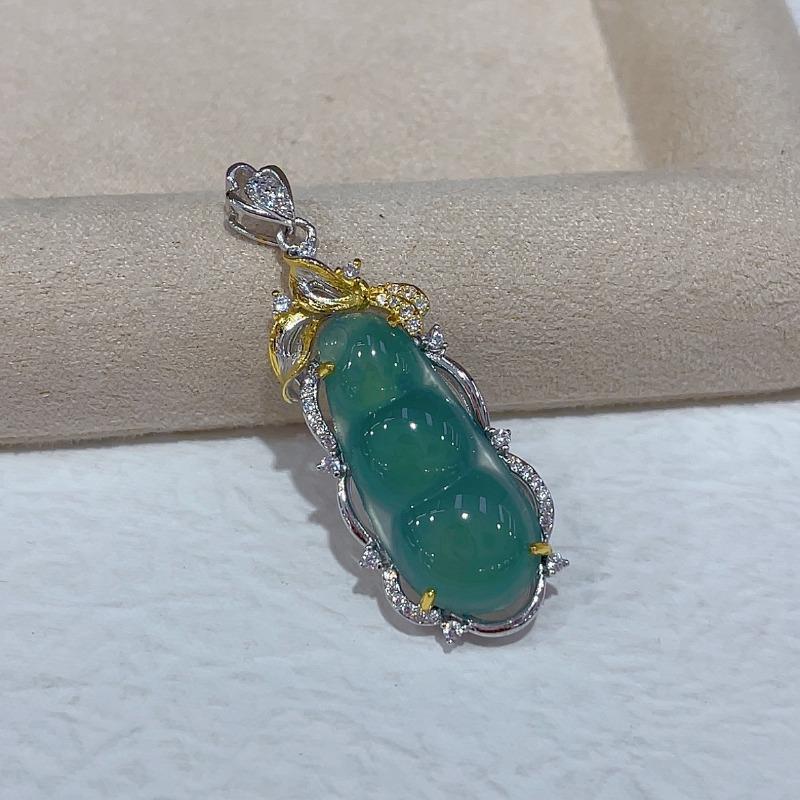 Sace Gems S925 Sterling Silver Certified 11*26MM Natual Jade Pendant Necklaces for Womne Engagement Cocktail Party Fine Jewelry