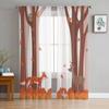 Autumn Forest Cartoon Fox Deer Rabbit Owl Window Curtain for Bedroom Sheer Curtain for Living Room Tulle Curtain for Kitchen