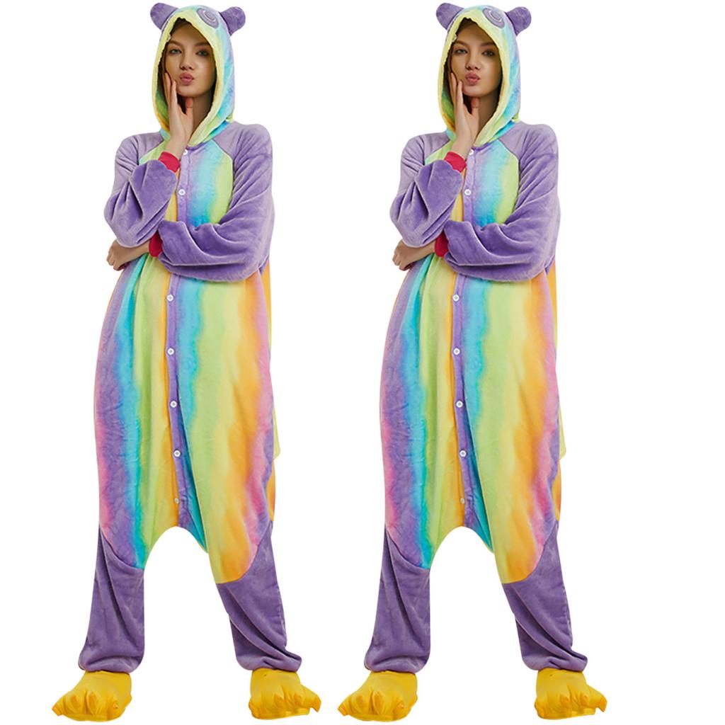 Women Flannel Cartoon One-Piece Pajamas Keep Warm Pajamas