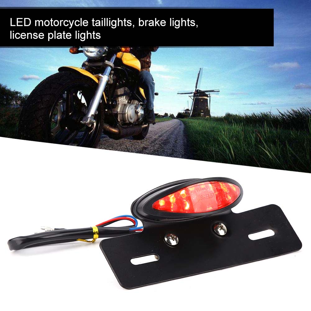 Motorcycle Taillight Retro LED Brake License Plate Light Indicator Lights(black)