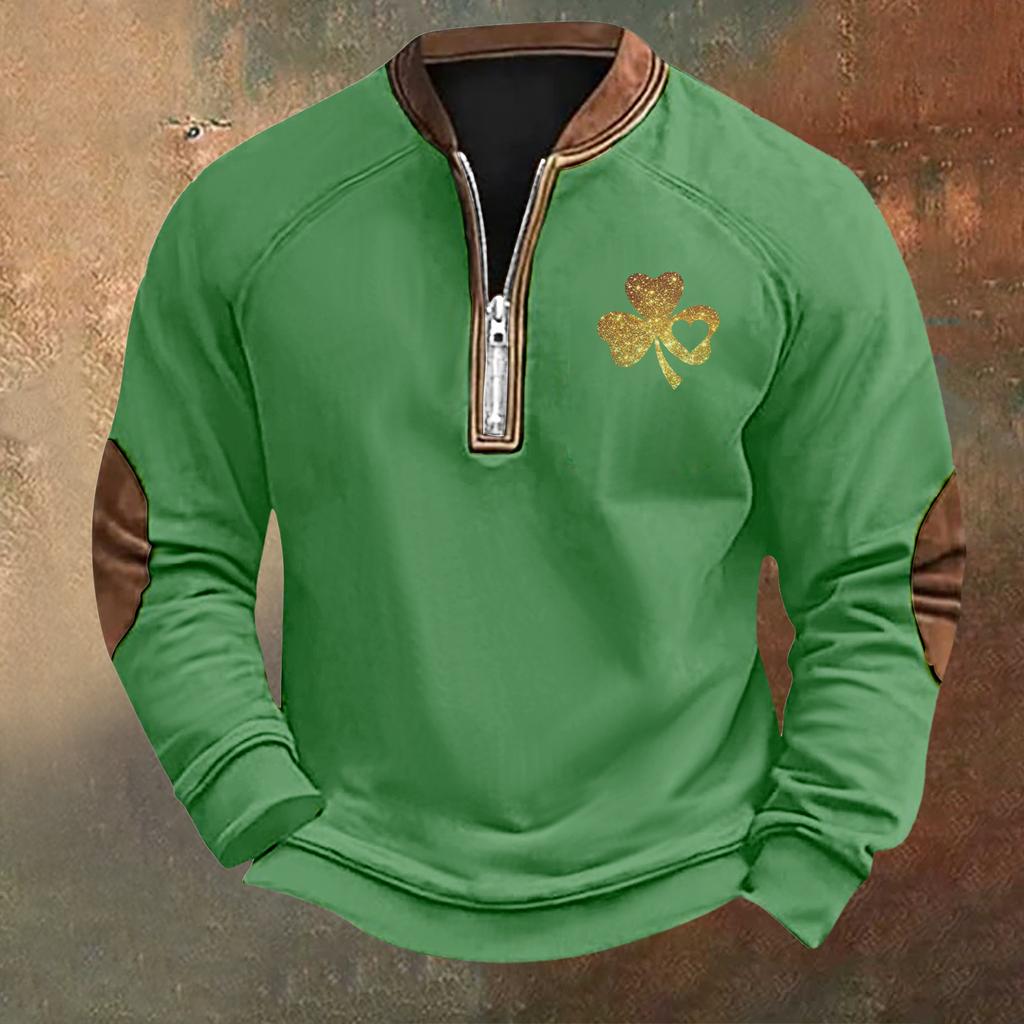 Men's St. Patrick's Day Vintage Casual Zip Sweatshirt Outdoor Casual Top