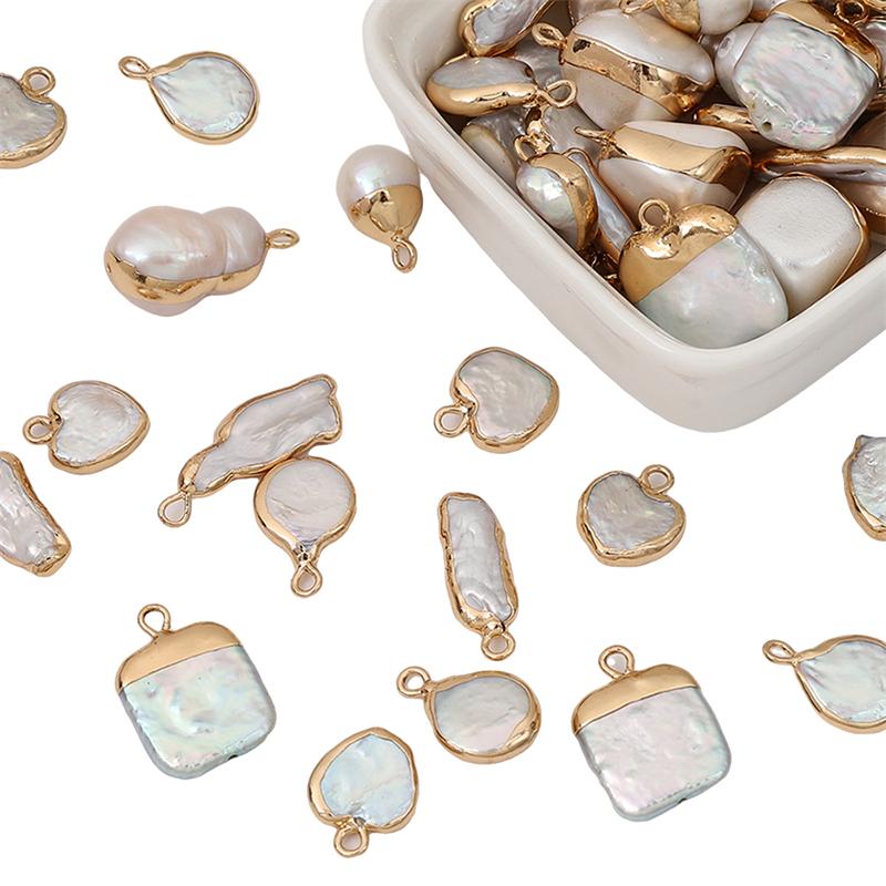 Натуральный пресноводный жемчуг неправильной формы с золотой окантовкой, одинарный подвесной стиль для изготовления ожерелий, браслетов, серег и другой бижутерии своими руками