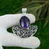 Oval Crown Chakra Chevron Amethyst Gemstone 925 Silver Birthday Pendant Jewelry