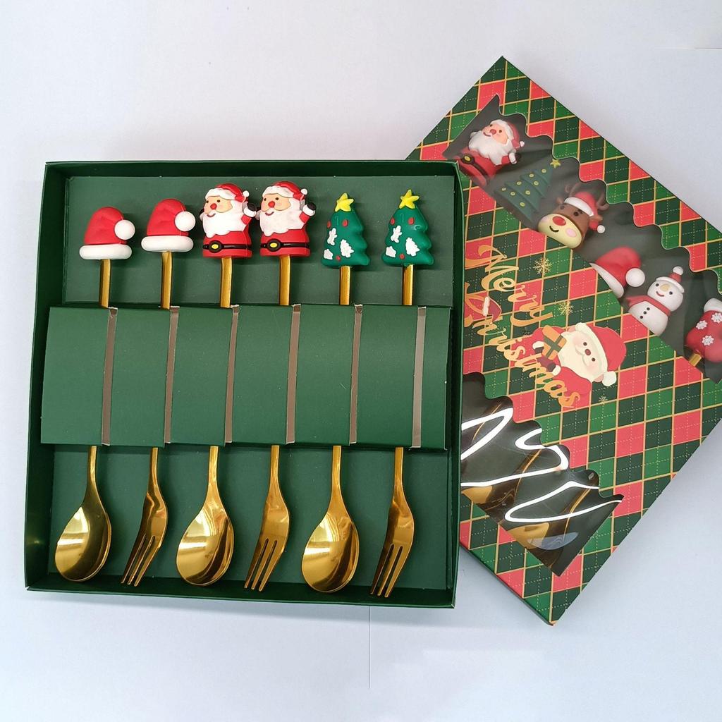 Креативный мультяшный набор ложек и вилок из нержавеющей стали: Палочка для кофе, Фруктовая вилка, Рождественский подарок