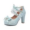 Lolita Japanese Pearl Bow JK Sweet Cute Strap Super High Heeled Round Head Student Shoes Kawaii Girl Tea Party Loli Vintage
