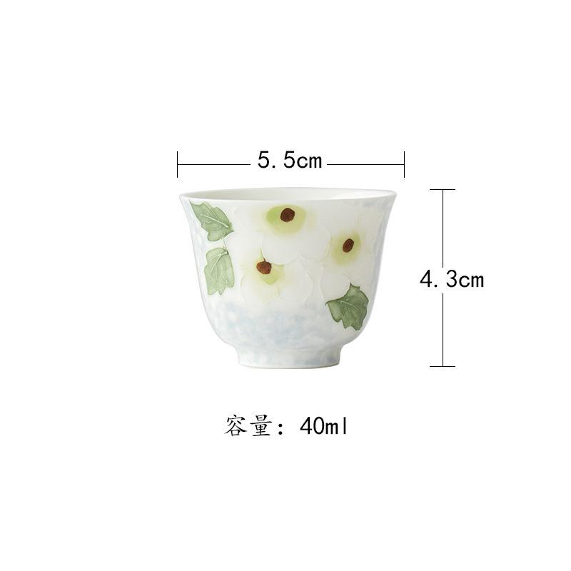 2pc/lot Hand-painted Gardenia Teacup Handmade Tea Bowl Tea Pair Tea-tasting Fragrance Cup Chazhan Master Cups Teaset Craft 40ml