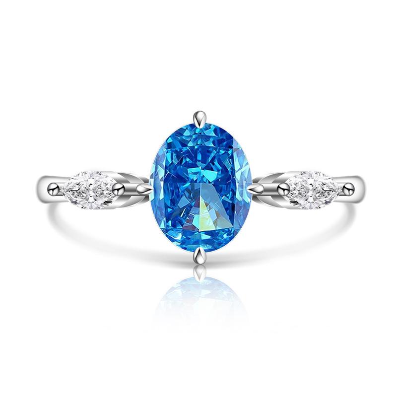 925 Sterling Silver Ice Cut Pigeon Egg Shape Colored Gem Super Sparkling High Carbon Diamond Simple Ring for Women Fashion Jewelry Gift
