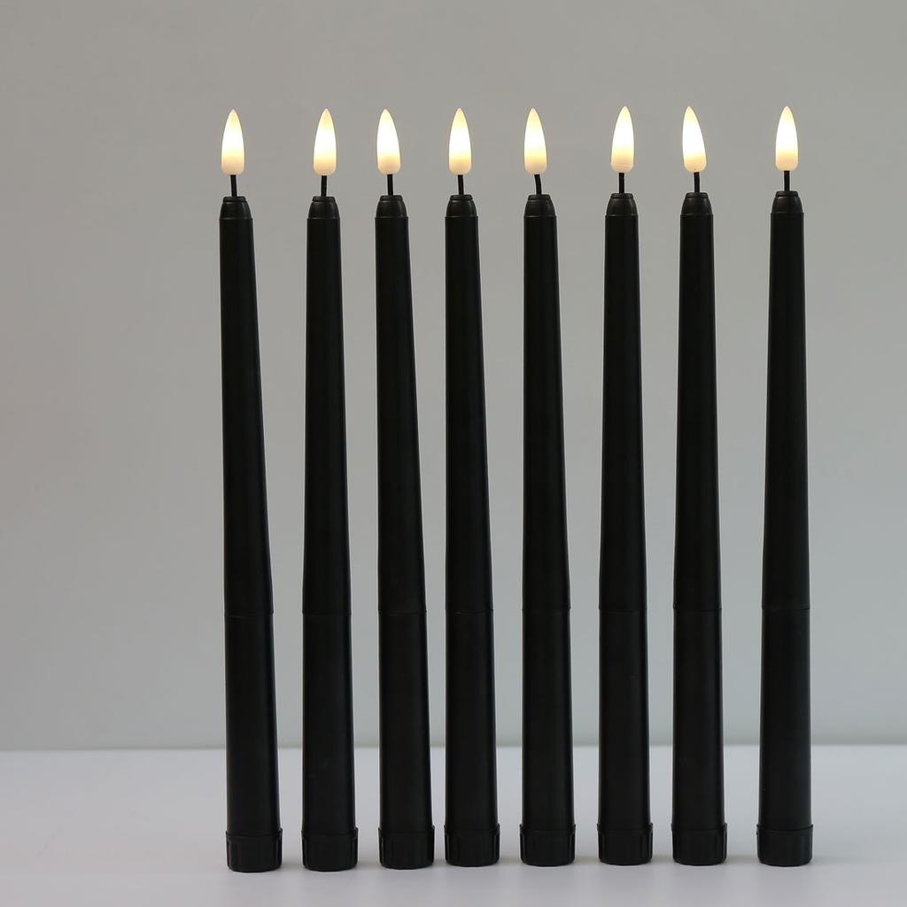 3 or 6 Pieces Black Flameless LED Taper Candles 11 inch,Plastic Realistic Flickering Decorative Halloween Candle Light