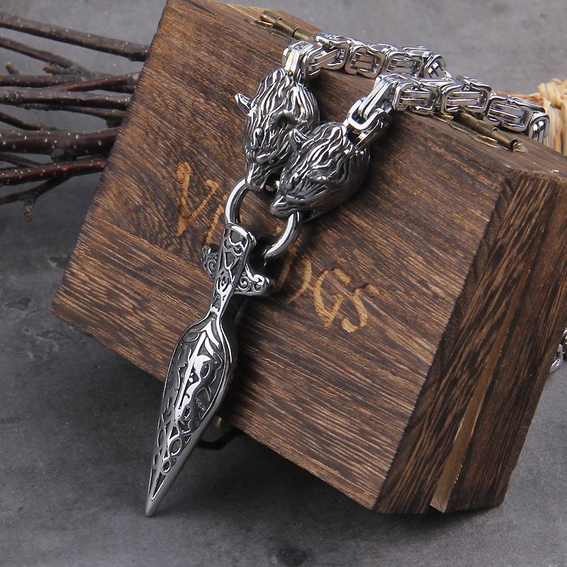 Never Fade Men Celtic Wolf Necklaces Viking Vegvisir Amulet Spear Pendant Norse Runes Anchor Stainless Steel King Chain Jewelry