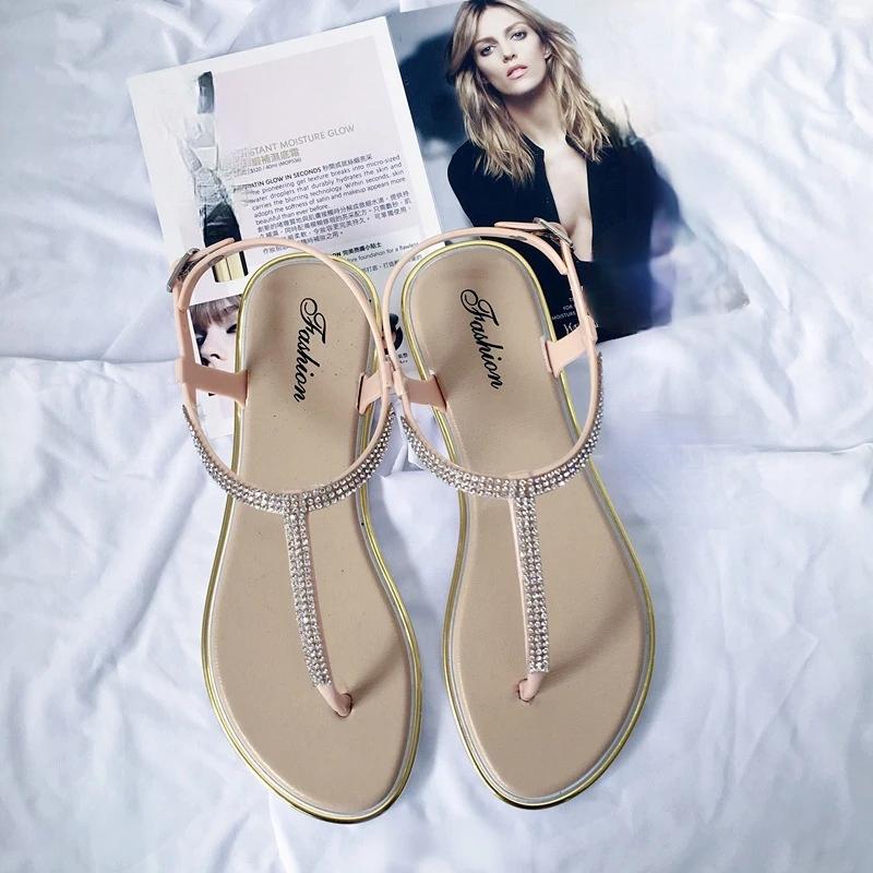 Летние сандалии в Риме со стразами, пляжная обувь, модные повседневные уличные сандалии женские