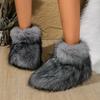 Зимние пушистые сапоги женские меховые ботинки пушистые меховые зимние сапоги плюшевая подкладка резиновые плоские туфли для улицы с бантом теплая женская обувь