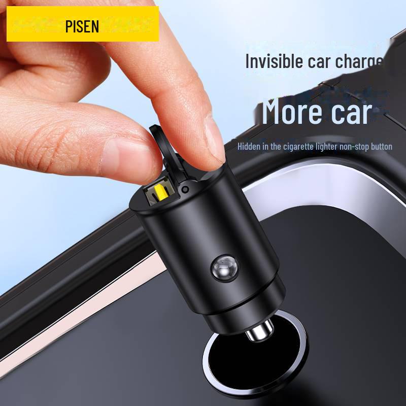 Сверхбыстрая автомобильная зарядка PISEN 30 Вт с двумя портами и кольцом для вытягивания для всех типов автомобилей