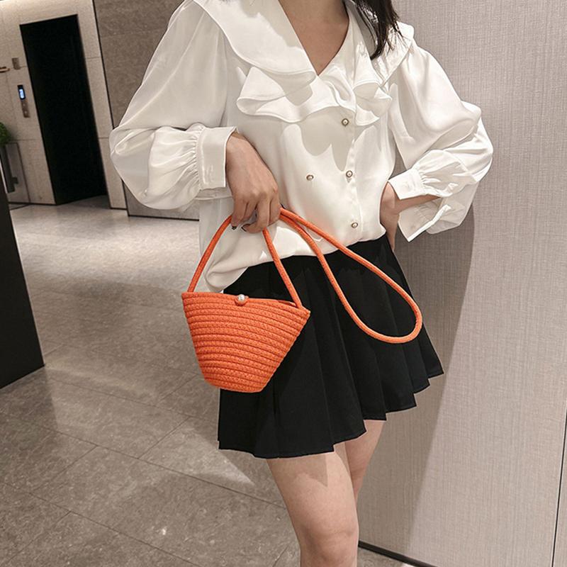 Повседневная хлопковая тканая женская сумка, маленькая плетеная летняя пляжная сумка Shell, женская дорожная сумка через плечо