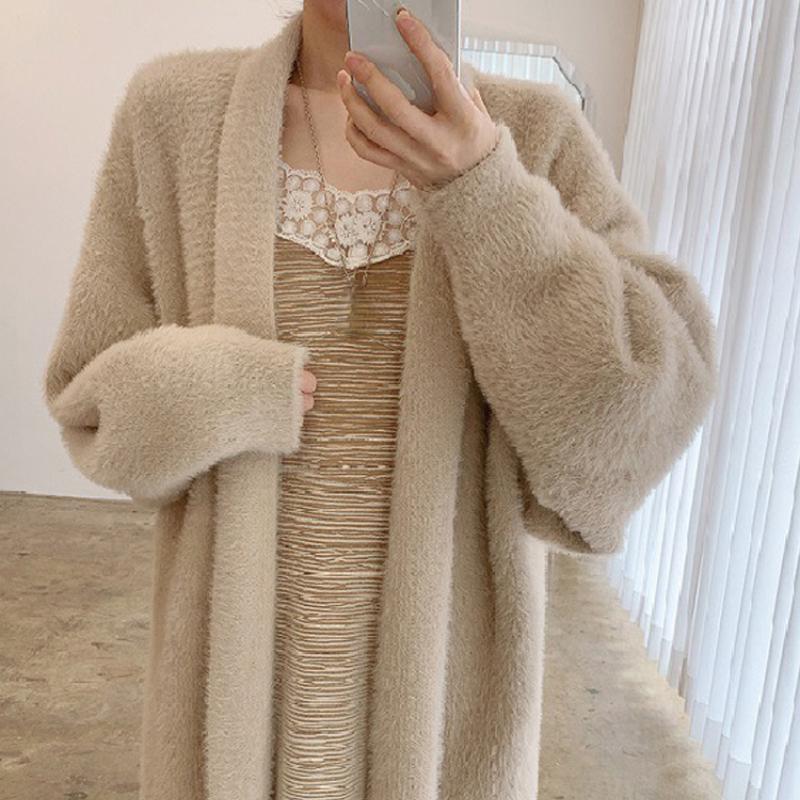 Пушистый Длинный Кардиган Женский Элегантный С Длинным Рукавом Меховой Свободный Женский Вязаный Свитер Пальто 2026 Осень Зима Уличный Макси Леди Верхняя Одежда