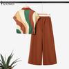 ZANZEA Women Print Blouse and Pants Summer Two Piece Suit Sets