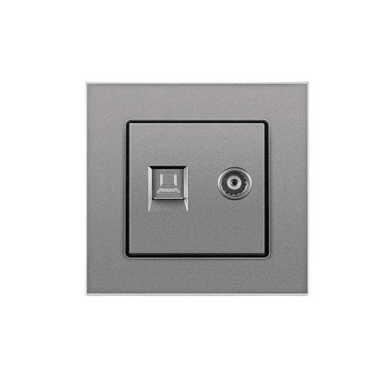 Сенсорный выключатель света из серого закаленного стекла европейского стандарта с разъемом USB C, настенный выключатель 220 В вкл./выкл., круглая нижняя коробка с двумя розетками