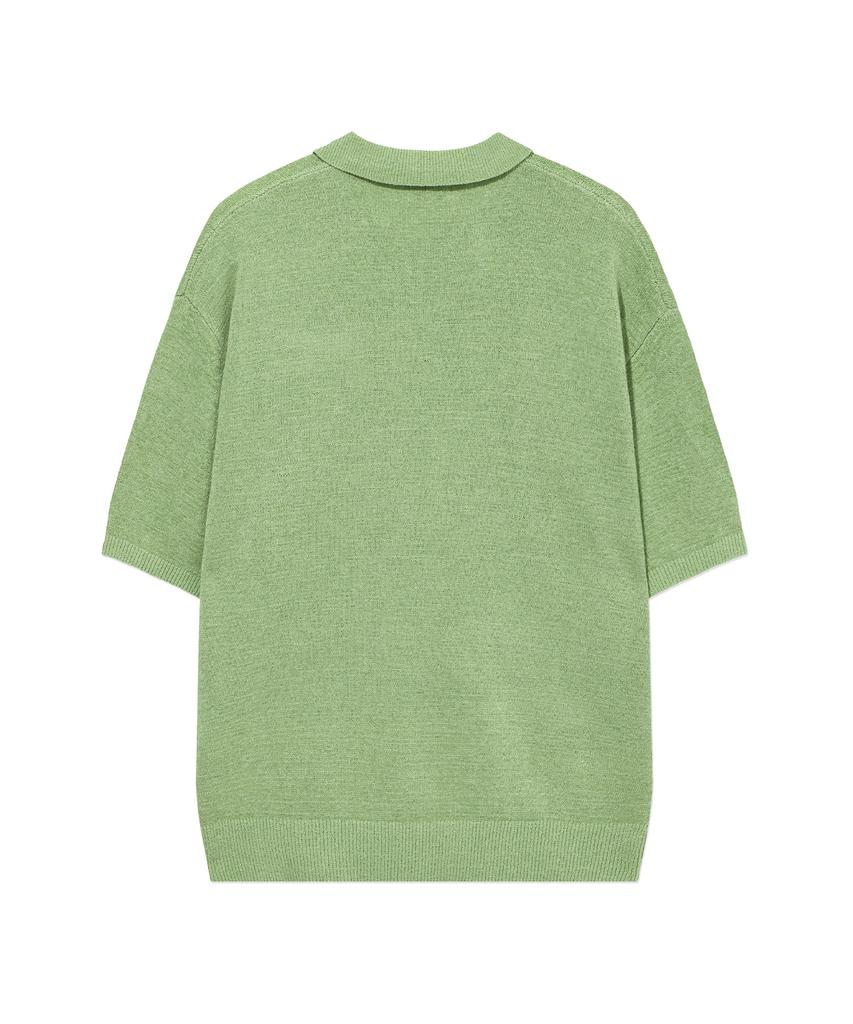 COVERNAT Small Authentic Open Collar Half Knit Light Green