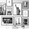 City Landscape  Wall Art Prints Illustration New York Statue of Liberty Picture Black and White Poster Wall Art Decor Paintings No Frame