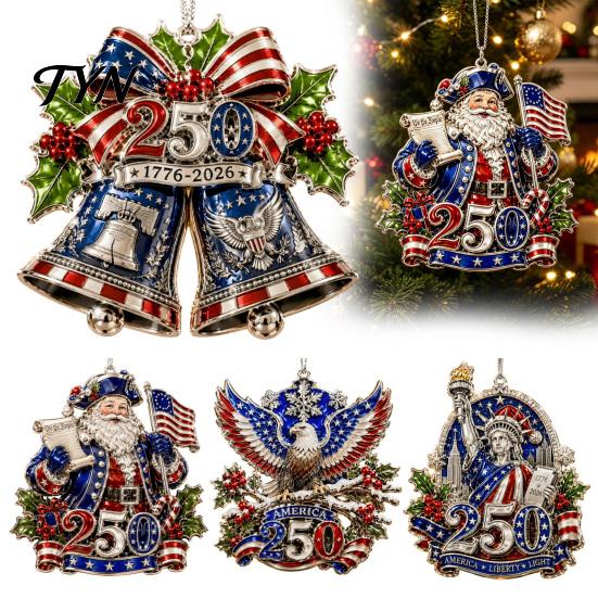 Patriotic Gift for Friends 250th Anniversary Christmas Ornament, Acrylic Hanging Decor Ornaments with Eagle Santa Liberty Bell,1776-2026 Commemorative